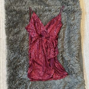 Lucy in the Sky Red Sequin Tie Front Camisole